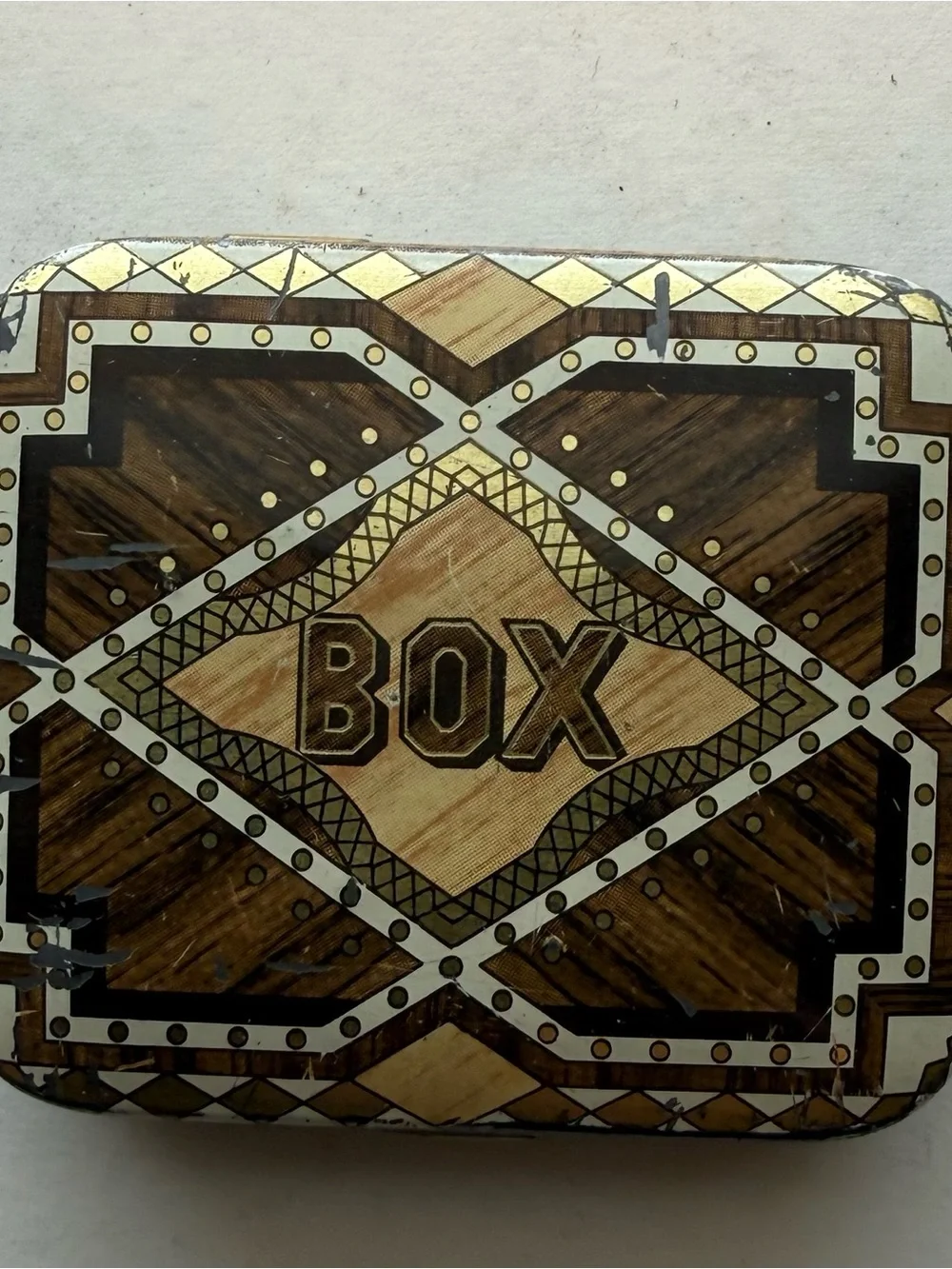 Source Unknown Brown and Cream Decorative Storage Box Tin